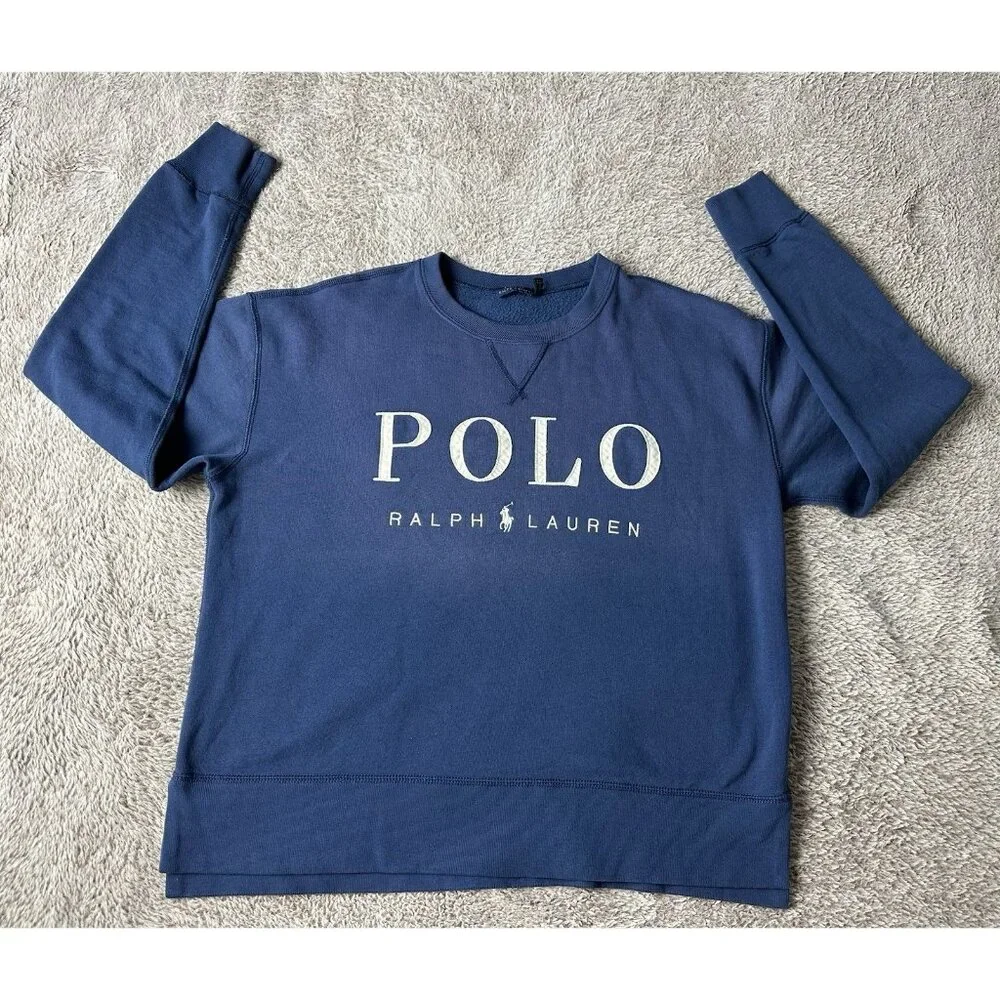 Polo Ralph Lauren Horse Logo Blue Fleece Lined SO SOFT Sweatshirt Size M - Picture 4 of 14